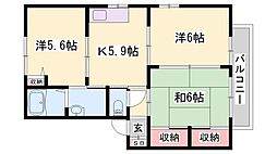 ヴェルジュール別所D棟 2LDKの間取図画像