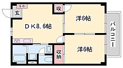 アメニティー白浜B棟 2DKの間取図画像