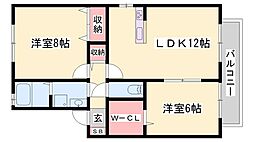 シャルマンコートA棟 2LDKの間取図画像