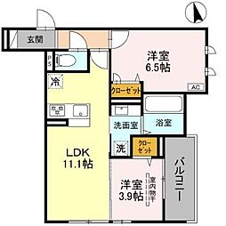 三木市大塚1丁目アパート 2LDKの間取図画像