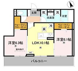 D s 北条1丁目 2LDKの間取図画像