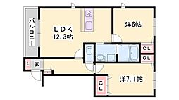 モンノールB棟 2LDKの間取図画像