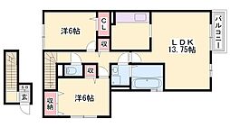 グランピーノ平松B 2LDKの間取図画像