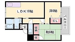 パークサイド・ツクダB 2LDKの間取図画像