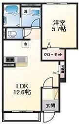 白鳥台3丁目アパート 1LDKの間取図画像