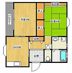 大町ハイツB 2DKの間取図画像