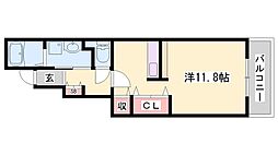 モーニンググローリー4 1Kの間取図画像