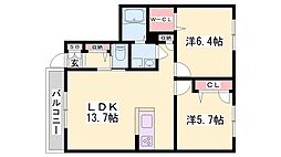 グランメール小坂A棟 2LDKの間取図画像