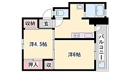 ビレッジハウス小坂2号棟 2Kの間取図画像