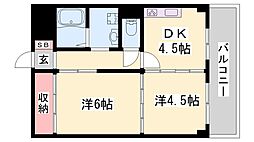 飾磨中村コーポ 2DKの間取図画像