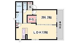 シャーメゾンかみやB棟 1LDKの間取図画像