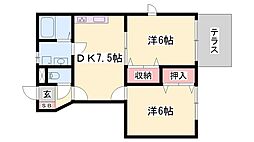 こーぽ久遠2棟 2DKの間取図画像