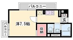エスポワールカサイ 1Kの間取図画像