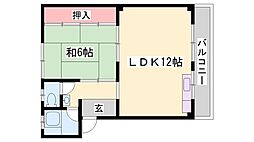 大森第二ビル 1LDKの間取図画像
