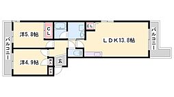 N・Sハイツ 2LDKの間取図画像