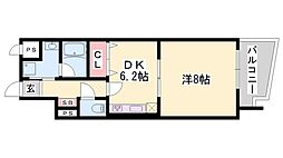 メルベーユコート 1DKの間取図画像