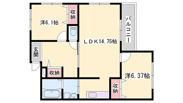 プレイン八代 ｜兵庫県姫路市八代緑ケ丘町(賃貸アパート2LDK・2階・63.50㎡)の写真 その2