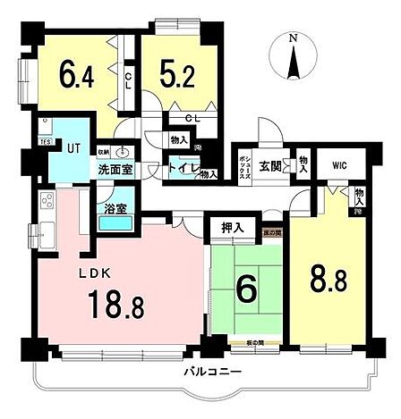 南向きで日当たり良好。広々約18.8帖のLDK♪収納スペース充実のお部屋です。