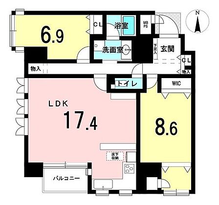 ゆとりある広さのＬＤＫ。ウォークインクローゼットがあり、収納豊富な間取りです。1～3人暮らしにおすすめ♪