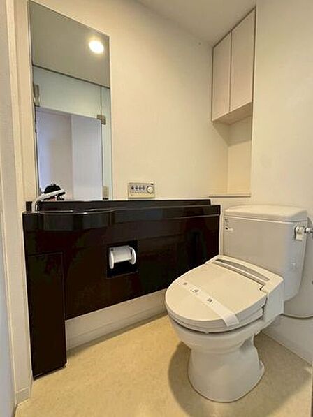 《トイレ》ウォシュレット付きトイレです。収納あり！ストック品や掃除用品の収納に♪