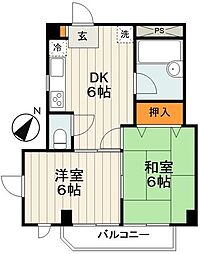 丹羽ビルメゾン・ムーヴェル 2DKの間取図画像