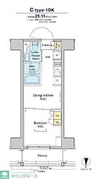 プラウドフラット亀戸 1DKの間取図画像