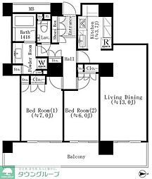 リバーポイントタワー 2LDKの間取図画像