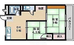 湯谷マンションC棟 2DKの間取図画像
