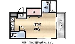ハイローズ北花田 ワンルームの間取図画像