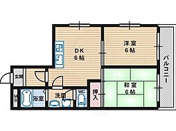 クリスタル長居 2DKの間取図画像