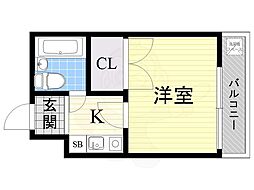 さつきハイツ ワンルームの間取図画像
