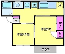 シティハイムSTハーモニー 2DKの間取図画像