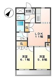 グレース・ヴィラ・エトワール 2LDKの間取図画像