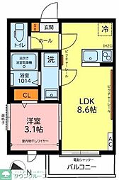 ガーデンヒルズ宮原 1LDKの間取図画像