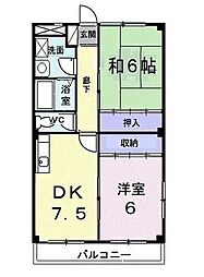メルベーユ1号館 2DKの間取図画像