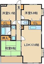 クィーンズ・ヴィラ武蔵浦和 3LDKの間取図画像