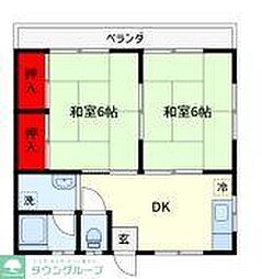 小島ハイツ1号棟 2DKの間取図画像