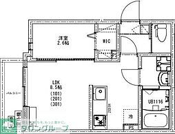 さいたま市北区植竹町1丁目アパート 1LDKの間取図画像