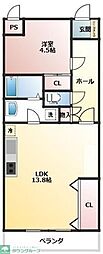 サンライト南浦和2番館 1LDKの間取図画像