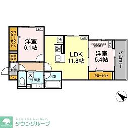 船橋市上山町2丁目アパート 2LDKの間取図画像
