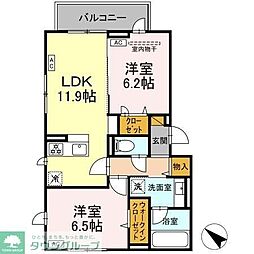 船橋市上山町2丁目アパート 2LDKの間取図画像