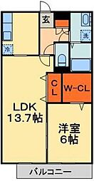 ロジュマンミヤカイドウC棟 1LDKの間取図画像