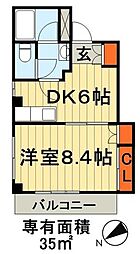エバーウェル新宿 1DKの間取図画像