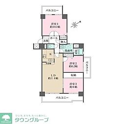 津田沼ハイライズ 3LDKの間取図画像