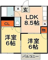 ハイム二和 2DKの間取図画像