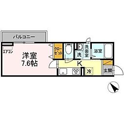 オークス 1Kの間取図画像