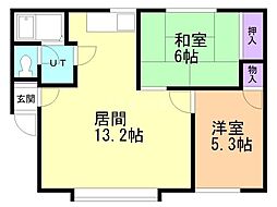 ロイヤルハウス富丘A 2LDKの間取図画像
