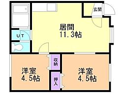 グランドハイツ手稲 2LDKの間取図画像