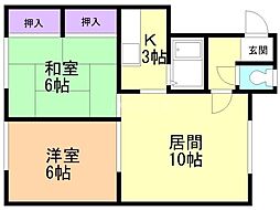 コーポ新道第二 2LDKの間取図画像