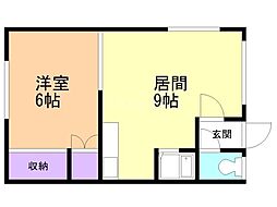 北都コーポ 1LDKの間取図画像